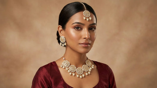 Round Kundan Pearl Choker Jewellery Set