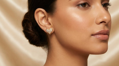 Sparkling Golden Heart Stud Earrings
