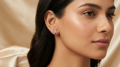 Golden Square Sparkle Stud Earrings