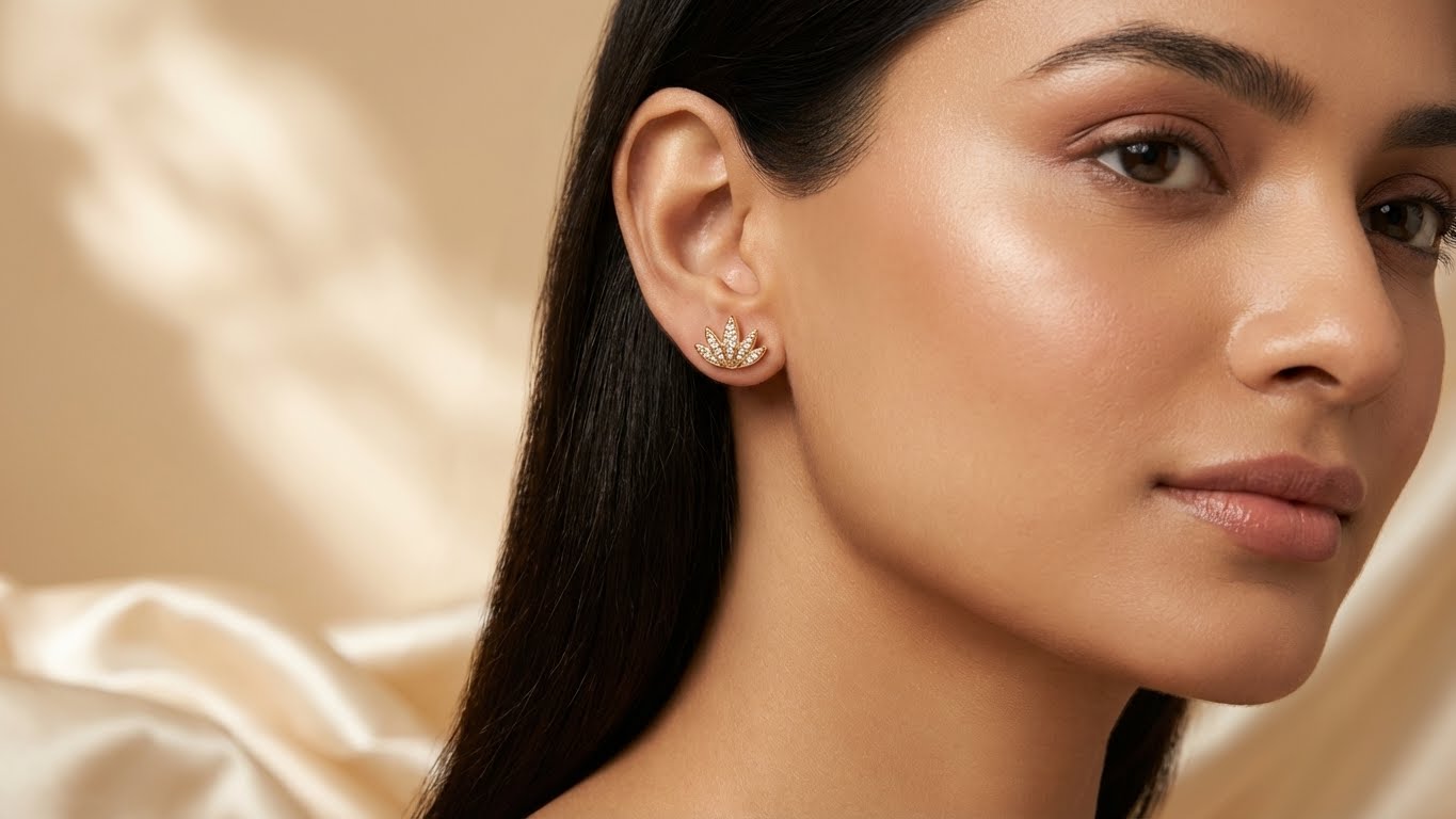 Crystal Leaf Rose Gold Diamond Stud Earrings