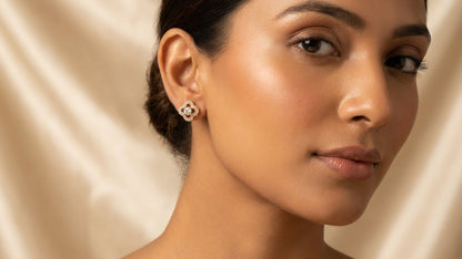 Four Petal Bloom Crystal Gold Stud Earrings