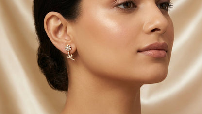 Floral Gold Dangler Stem Stud Earrings