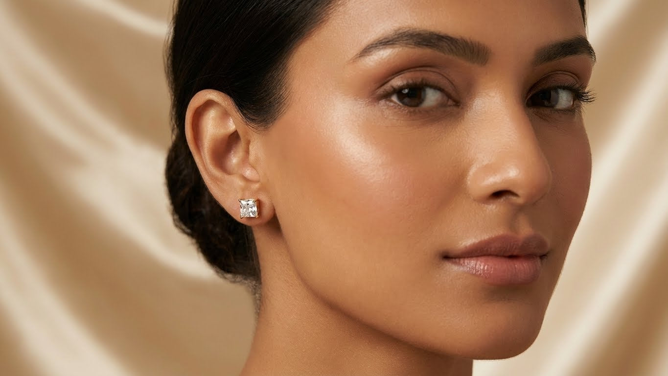 Square Solitaire Crystal Stud Earrings