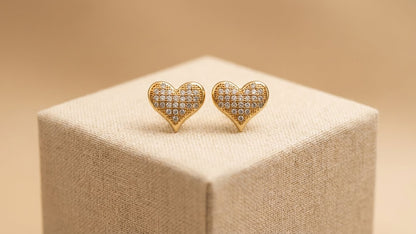 Sparkling Golden Heart Stud Earrings