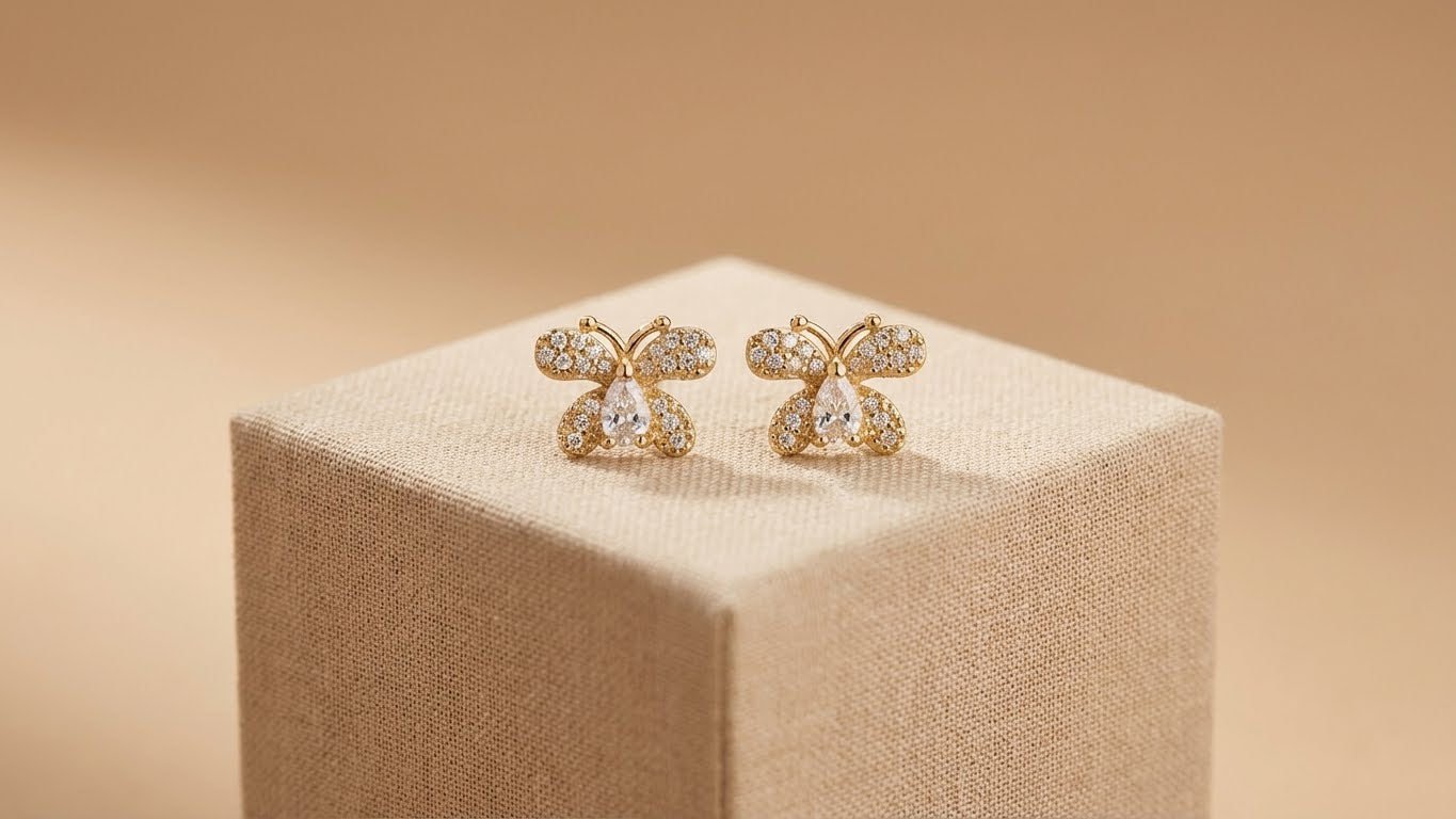 Swing Butterfly Diamond Stud Earrings