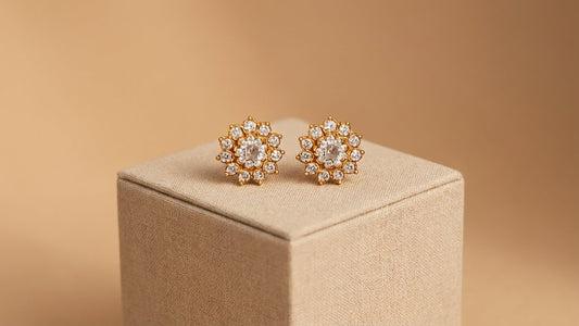 Floral White Gold Diamond Stone Stud Earrings