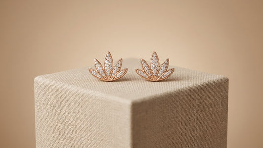 Crystal Leaf Rose Gold Diamond Stud Earrings