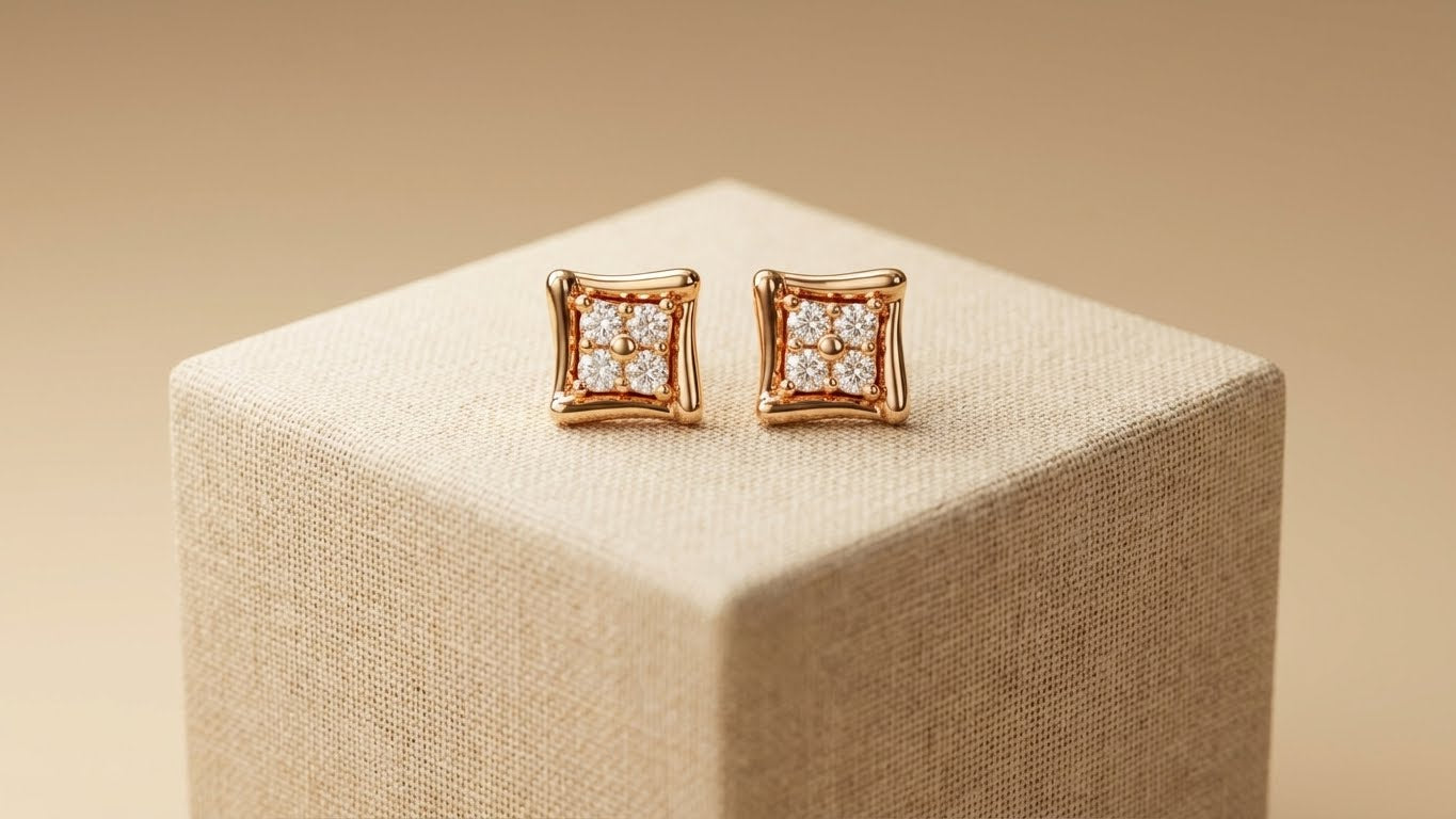 Golden Square Sparkle Stud Earrings