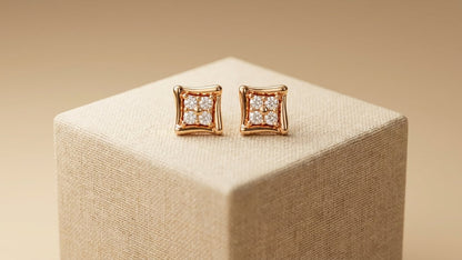 Golden Square Sparkle Stud Earrings