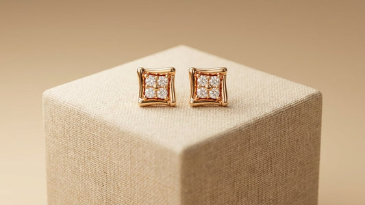 Golden Square Sparkle Stud Earrings