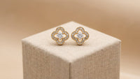 Four Petal Bloom Crystal Gold Stud Earrings