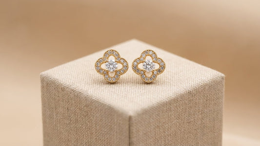 Four Petal Bloom Crystal Gold Stud Earrings