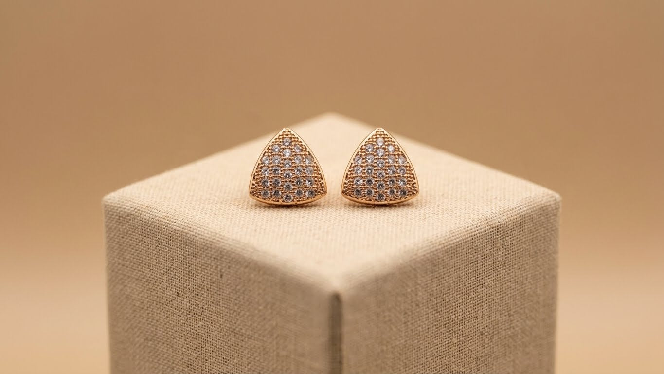 Gold Triangle Pavé Stud Earrings