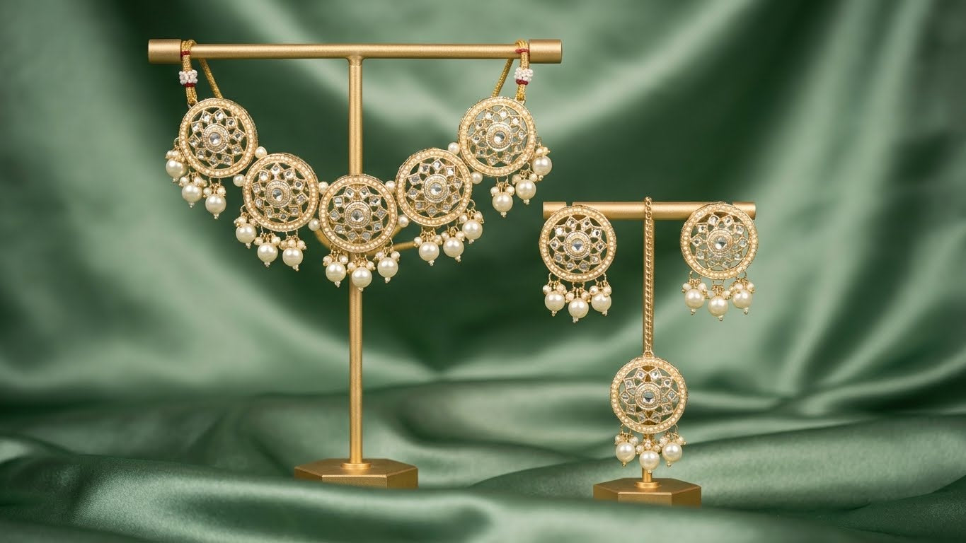 Round Kundan Pearl Choker Jewellery Set