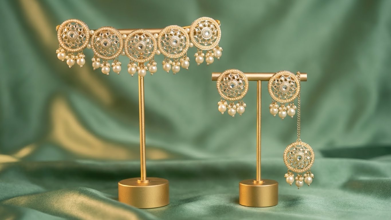 Round Kundan Pearl Choker Set