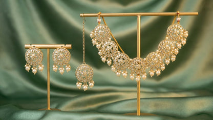 Round Kundan Pearl Bridal Jewellery Set